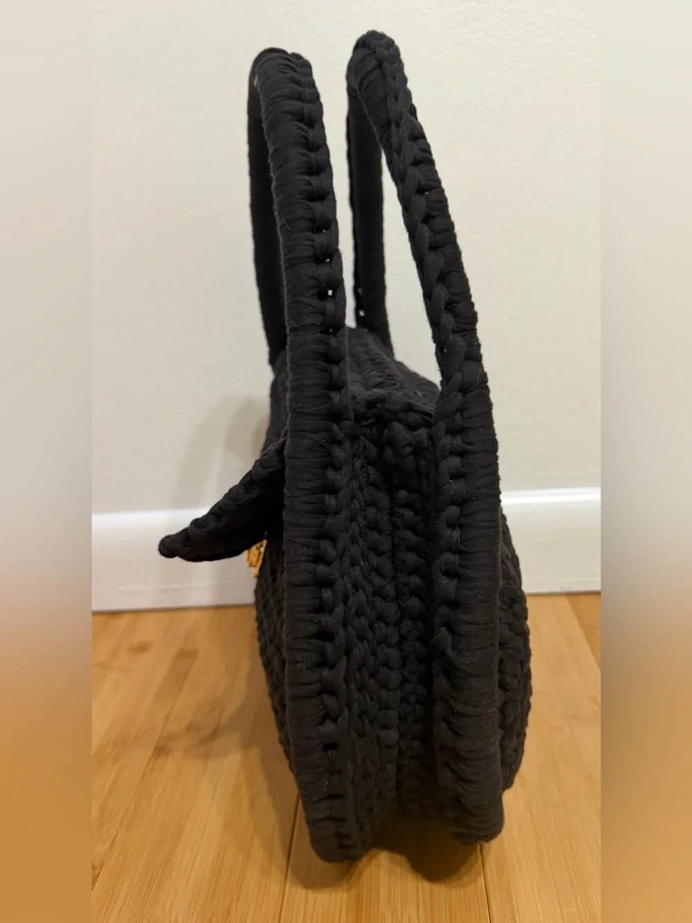 New Handmade Black Crochet Women's Purse Bag Handle Handbag tassel clasp closure